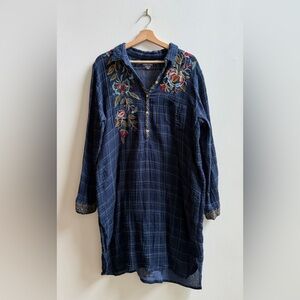 Johnny Was Esmerelda Kurta Tunic Embroidered Florals Relaxed Shirt Dress XL
